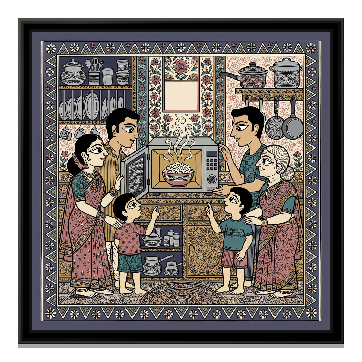 Traditional Pop – The First Microwave Oven - framed canvas print, front view