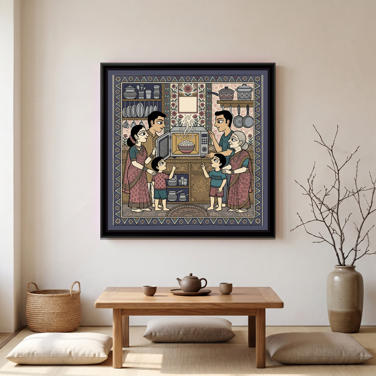 Traditional Pop – The First Microwave Oven - canvas print shown in a styled room