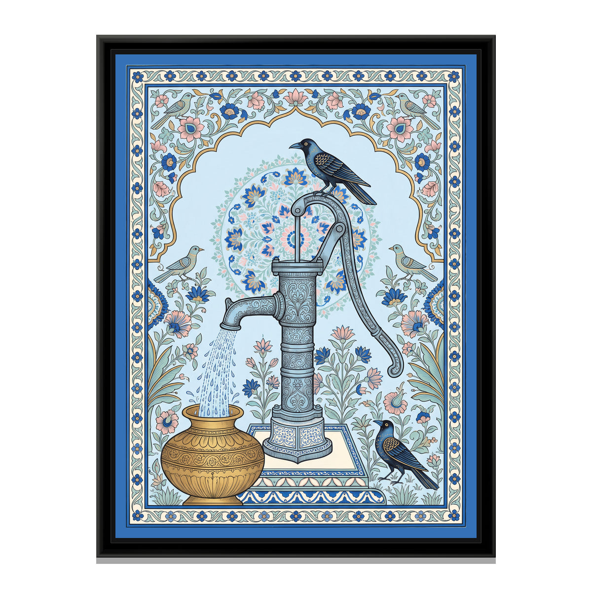 Phad Painting – Hand Pump Portrait - framed canvas print, front view
