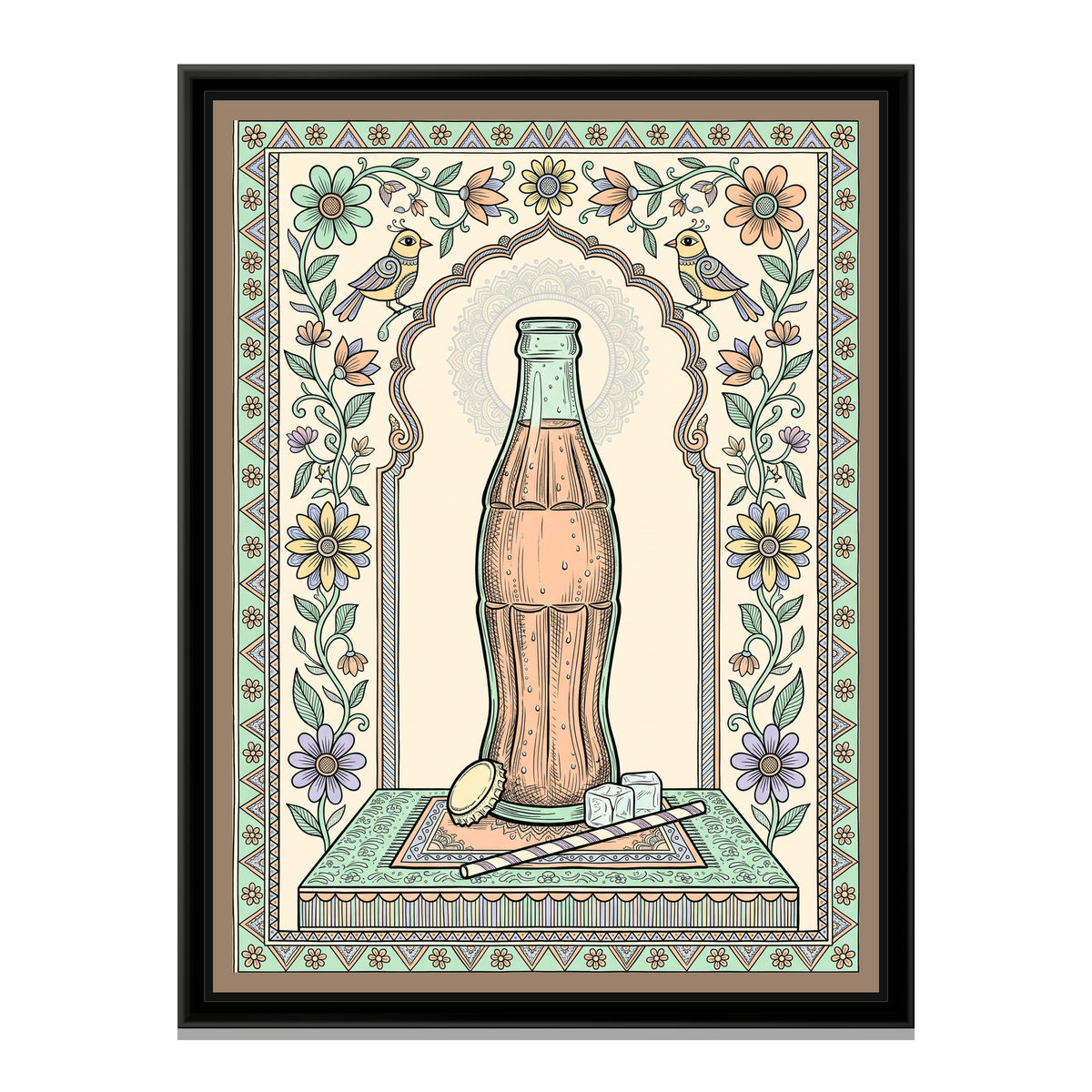 Traditional Pop – Cola Bottle Portrait - framed canvas print, front view
