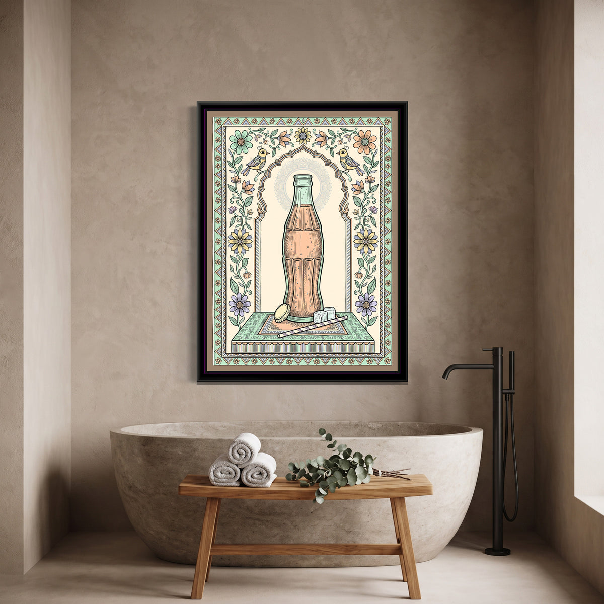 Traditional Pop – Cola Bottle Portrait - canvas print shown in a styled room