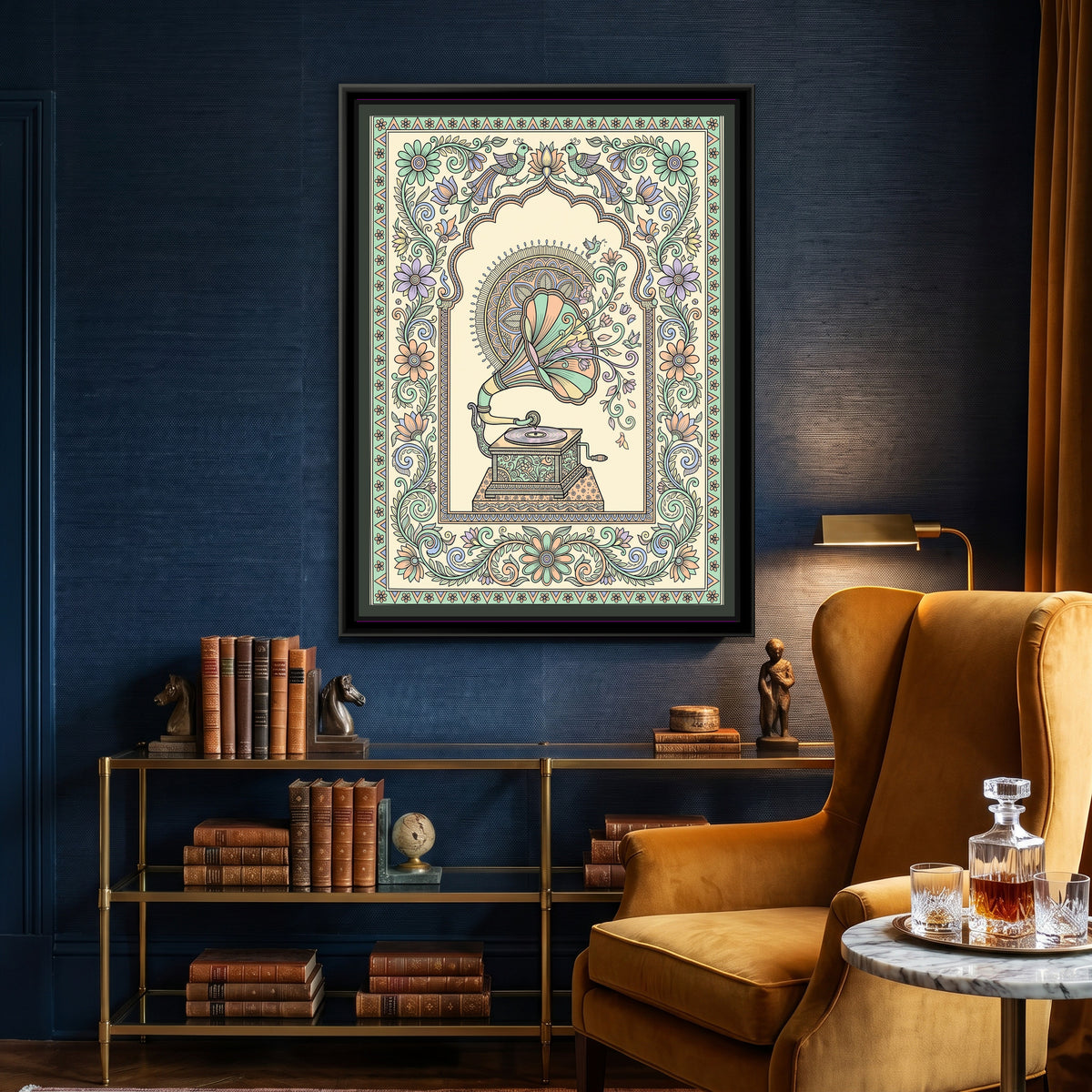 Traditional Pop – Gramophone Portrait - canvas print shown in a styled room
