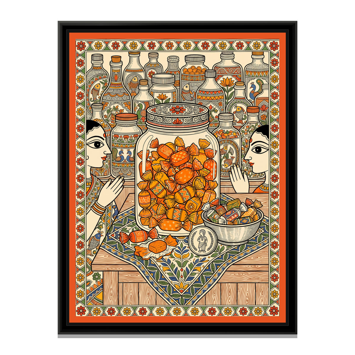Traditional Pop The Orange Candy Jar Painting - framed canvas print, front view