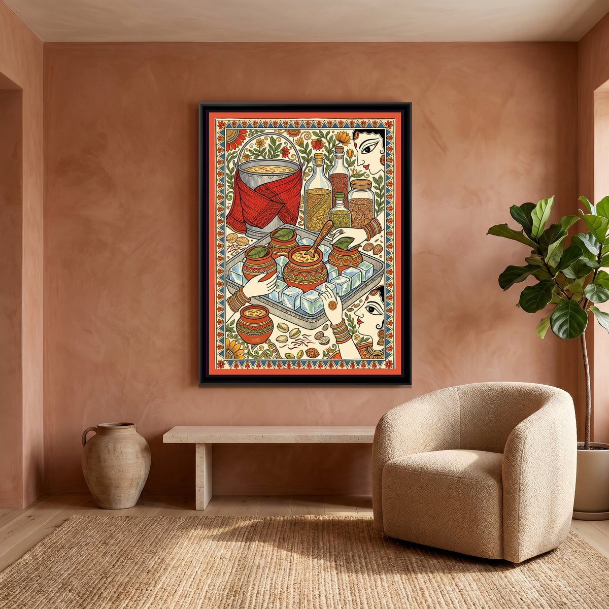 Traditional Pop Matka Kulfi Painting - canvas print shown in a styled room