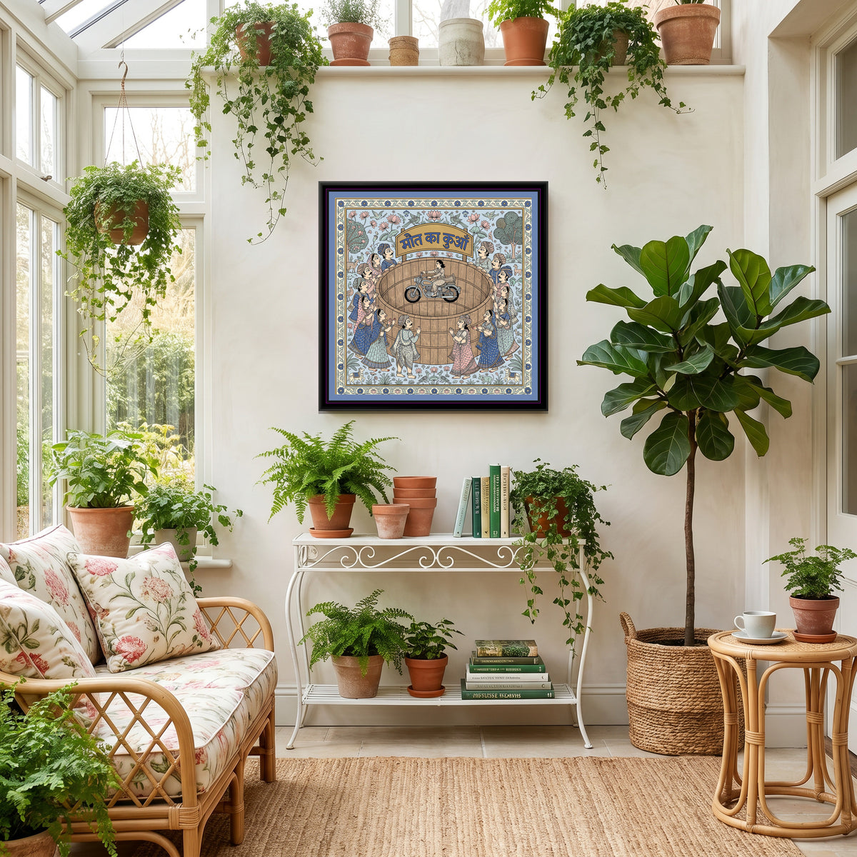 Phad Painting – Maut Ka Kuan - canvas print shown in a styled room