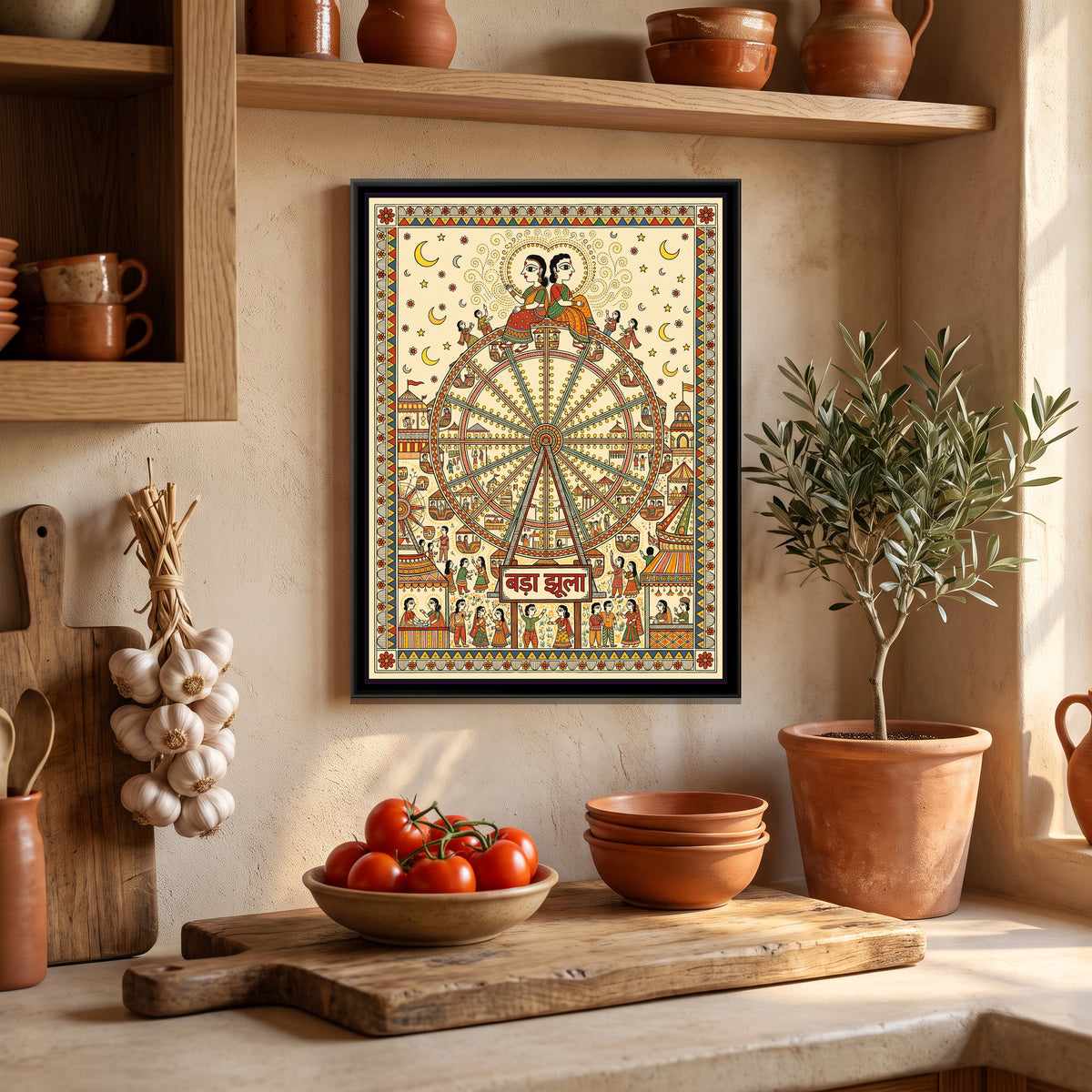 Traditional Pop – Giant Wheel at Night - canvas print shown in a styled room