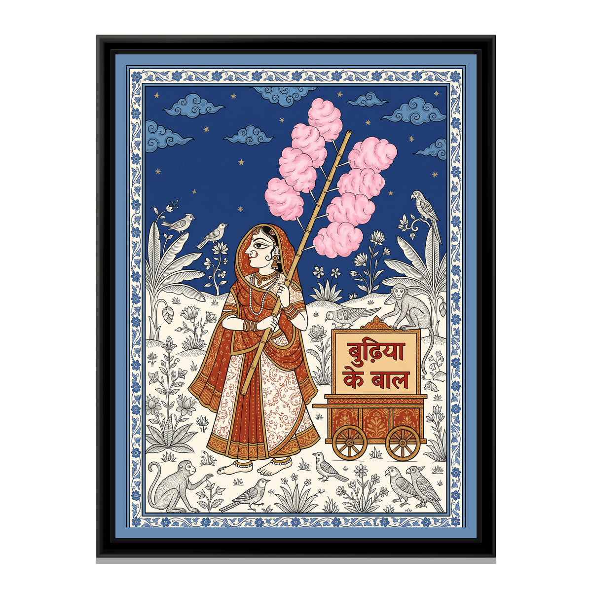 Phad Painting – Candy Floss Seller - framed canvas print, front view