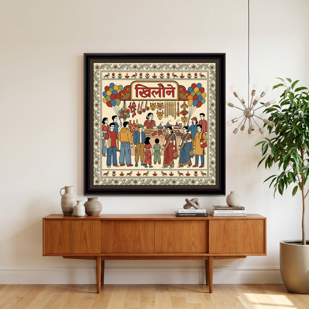 Kalamkari Painting – Toy Stall - canvas print shown in a styled room