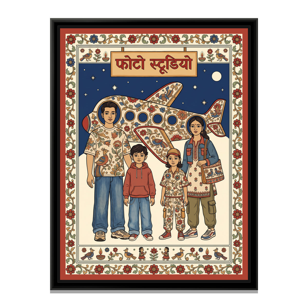 Kalamkari Painting – Mela Photo Cut-out - framed canvas print, front view