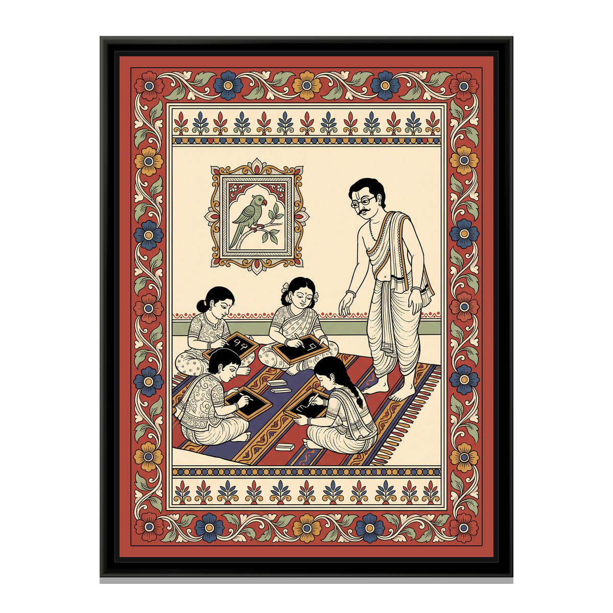 Kalamkari Painting – Slate and Chalk - framed canvas print, front view