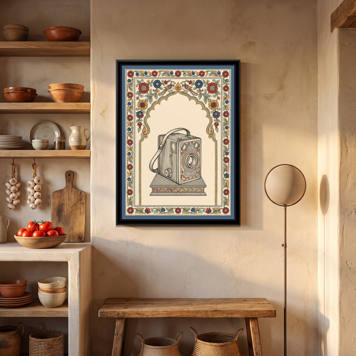 Kalamkari Painting – The Box Camera Portrait - canvas print shown in a second room setting