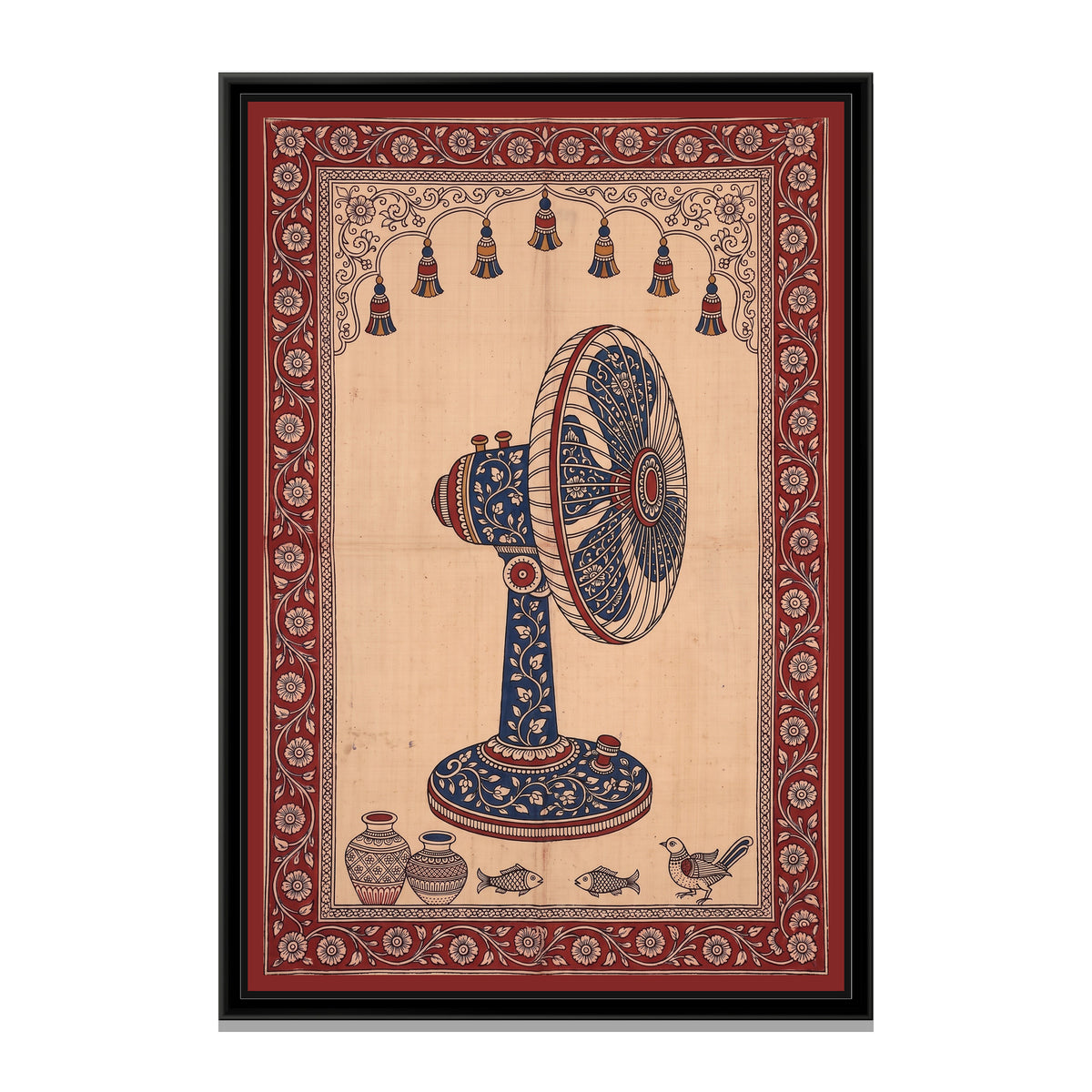 Kalamkari Painting – Table Fan - framed canvas print, front view