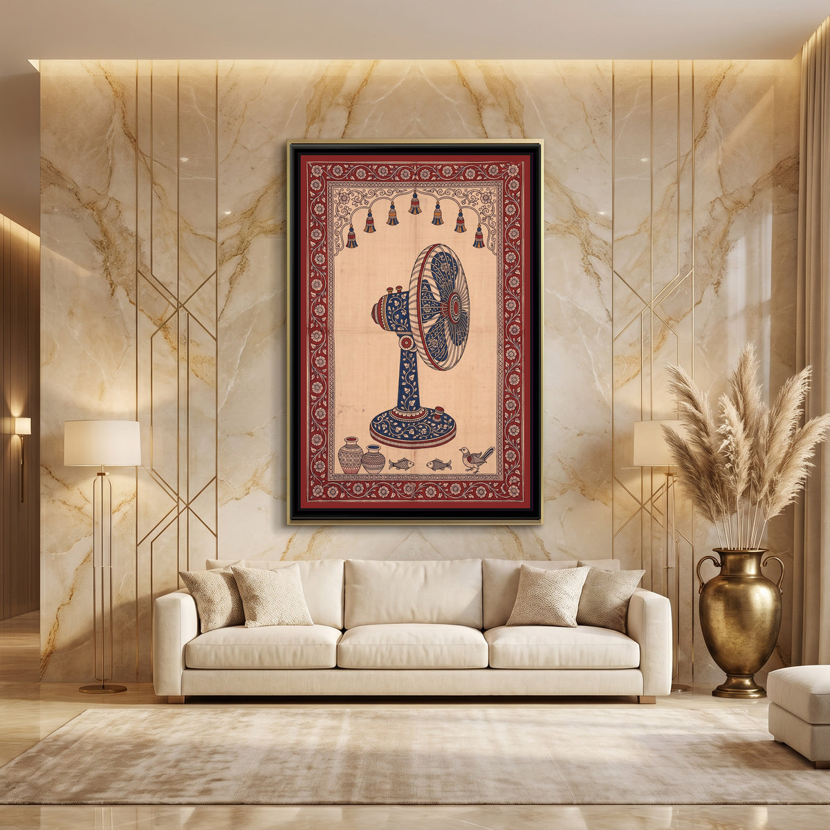 Kalamkari Painting – Table Fan - canvas print shown in a styled room