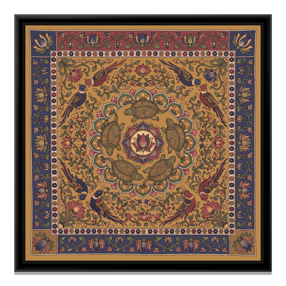 Kalamkari Painting – Turtle Mandala - framed canvas print, front view