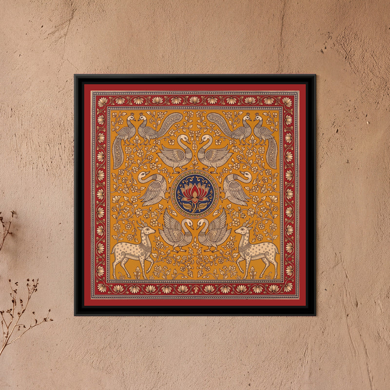 Kalamkari Painting – Deer and Swan Mandala