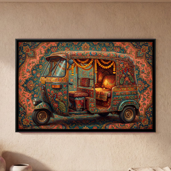 Decorated Auto Rickshaw – Floral on Coral