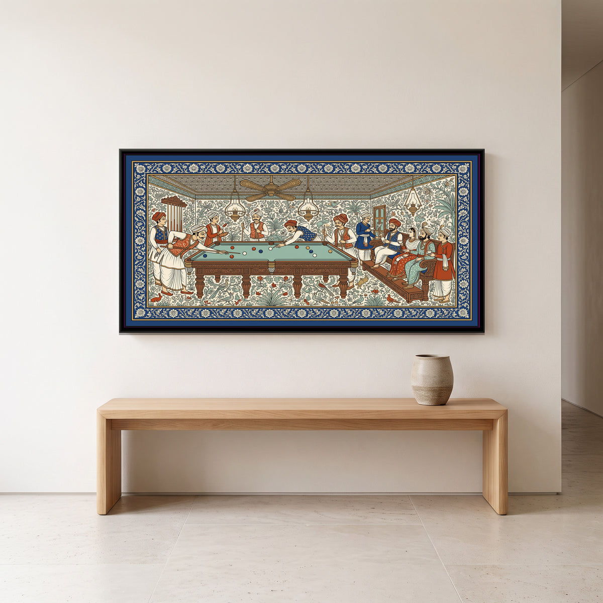 Phad Painting – The Billiards Room - canvas print shown in a second room setting