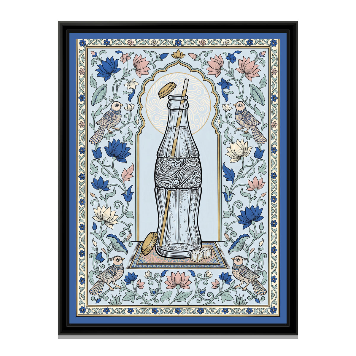 Phad Painting – Cola Bottle Portrait - framed canvas print, front view
