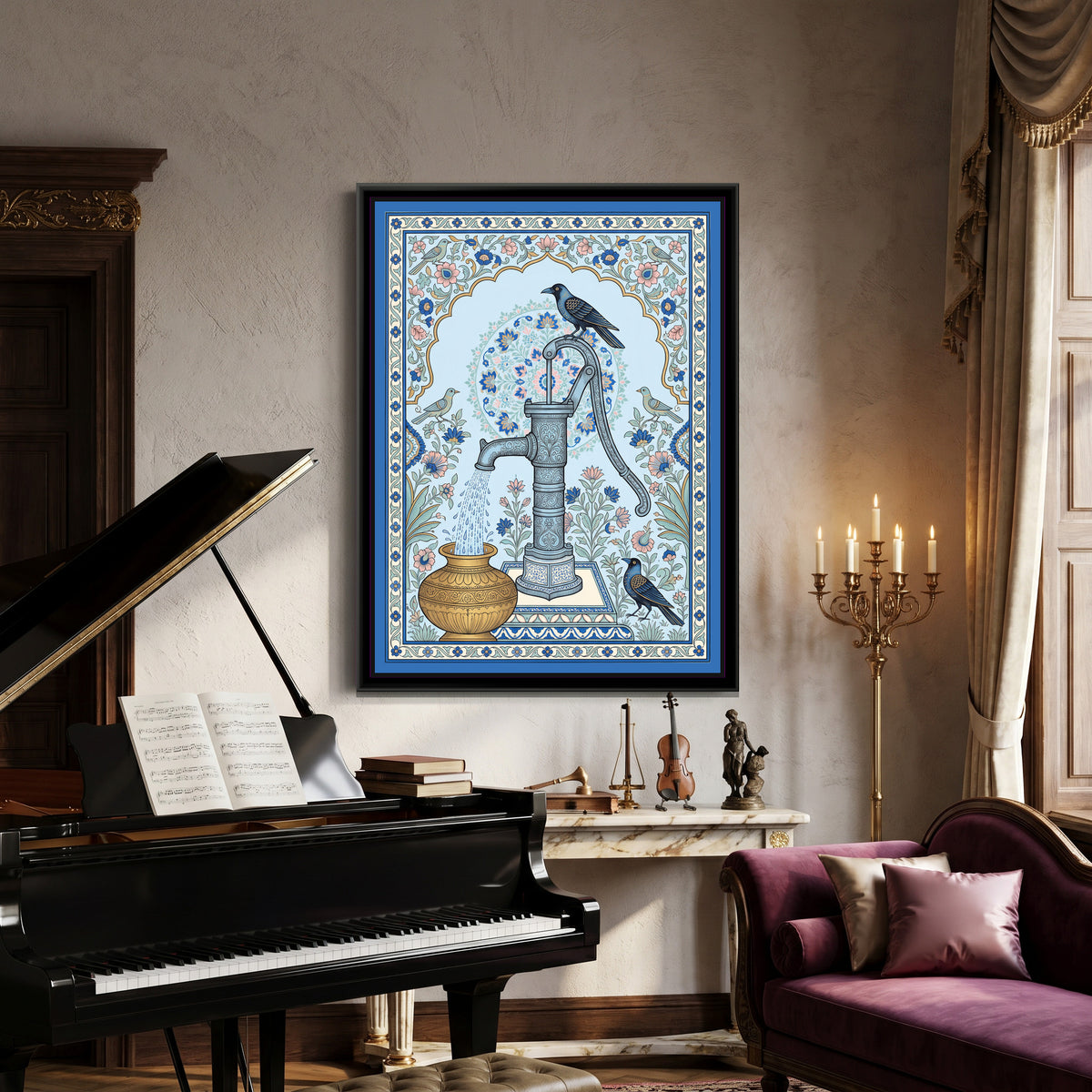 Phad Painting – Hand Pump Portrait - canvas print shown in a styled room
