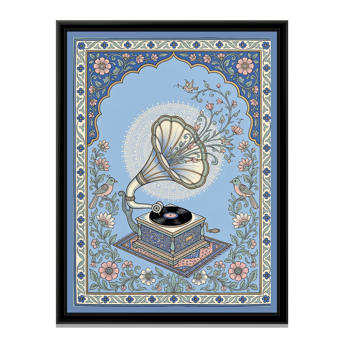 Phad Painting – Gramophone Portrait - framed canvas print, front view
