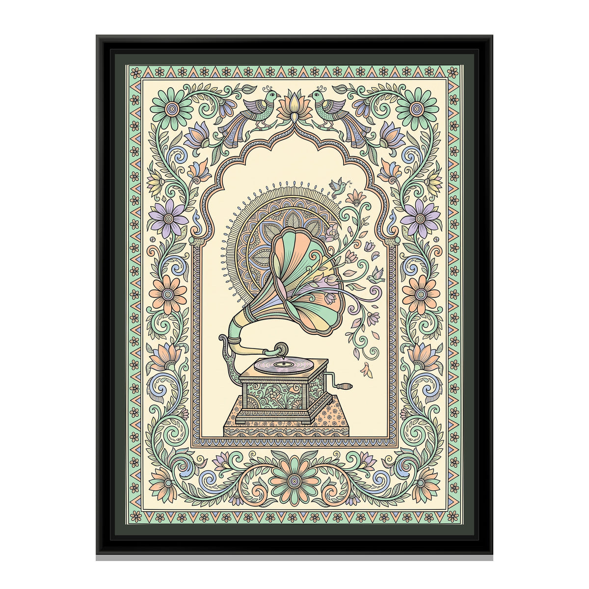 Traditional Pop – Gramophone Portrait - framed canvas print, front view