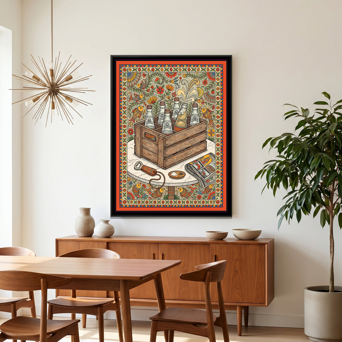 Traditional Pop Banta Bottles in a Wooden Crate Painting - canvas print shown in a second room setting