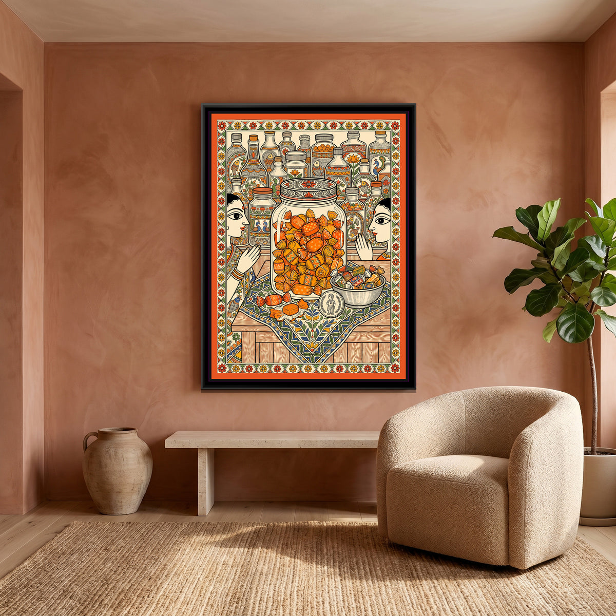 Traditional Pop The Orange Candy Jar Painting - canvas print shown in a styled room