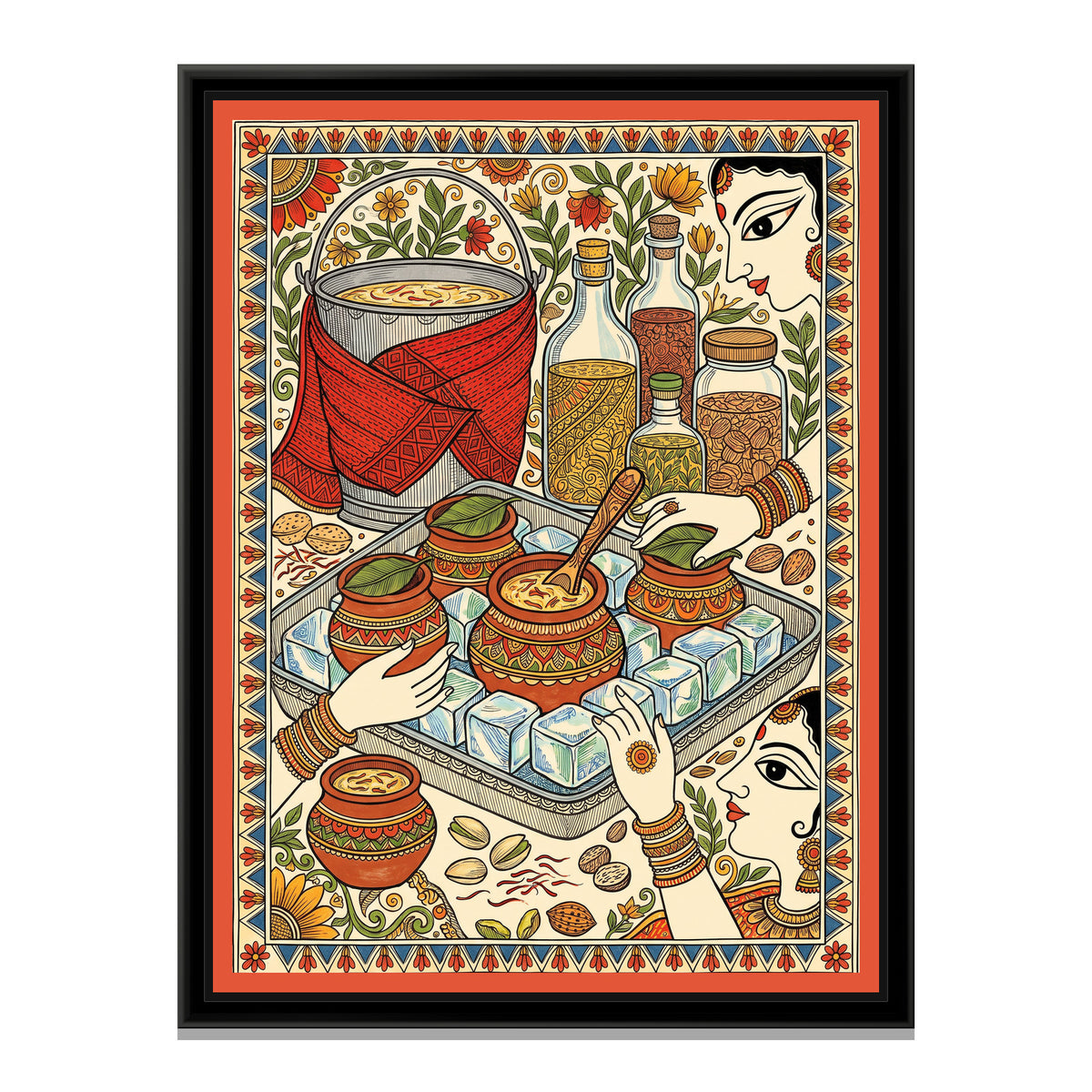 Traditional Pop Matka Kulfi Painting - framed canvas print, front view