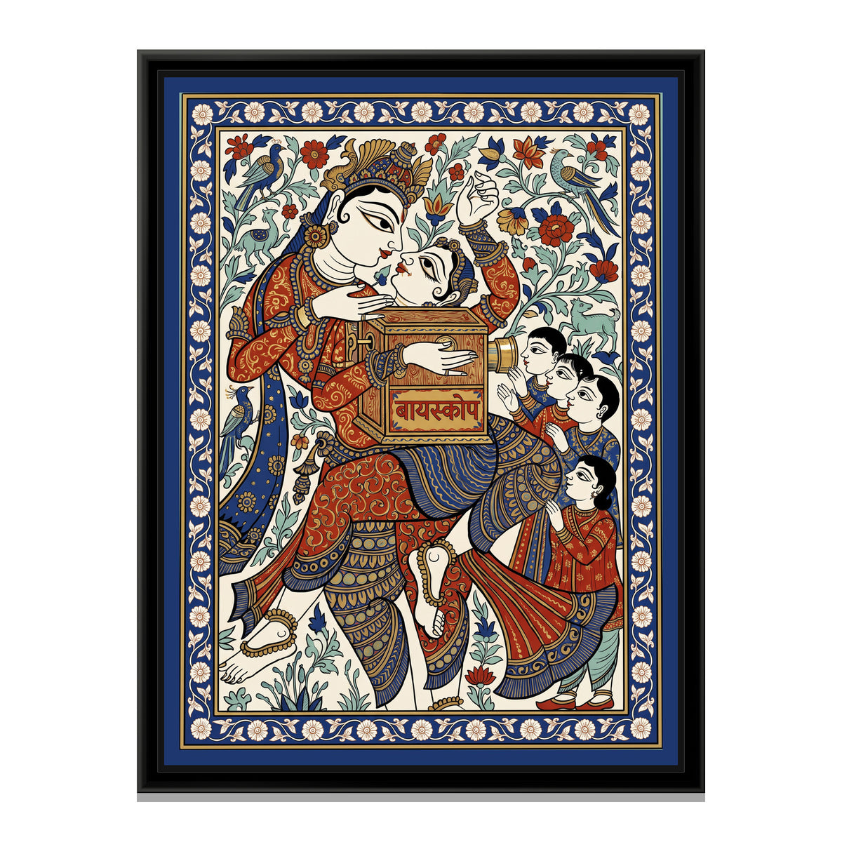 Phad Painting – Bioscope Wala - framed canvas print, front view