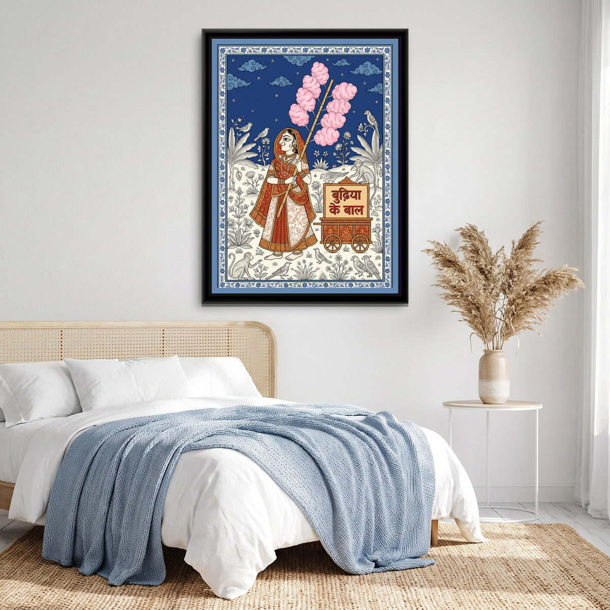 Phad Painting – Candy Floss Seller - canvas print shown in a styled room