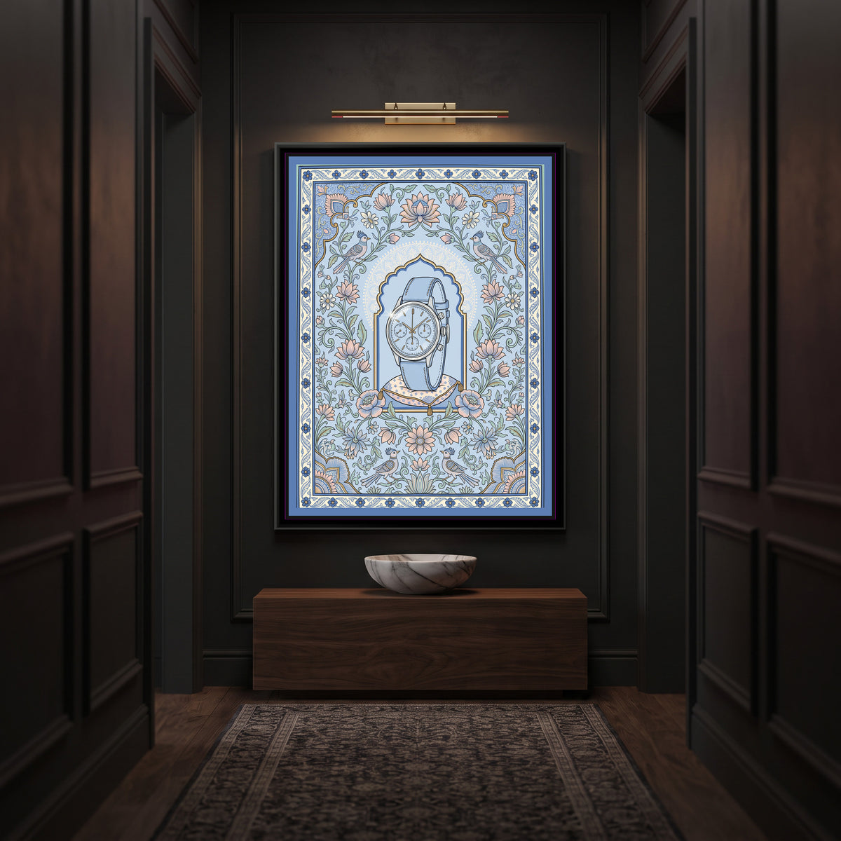 Phad Painting – Chronograph Portrait - canvas print shown in a second room setting