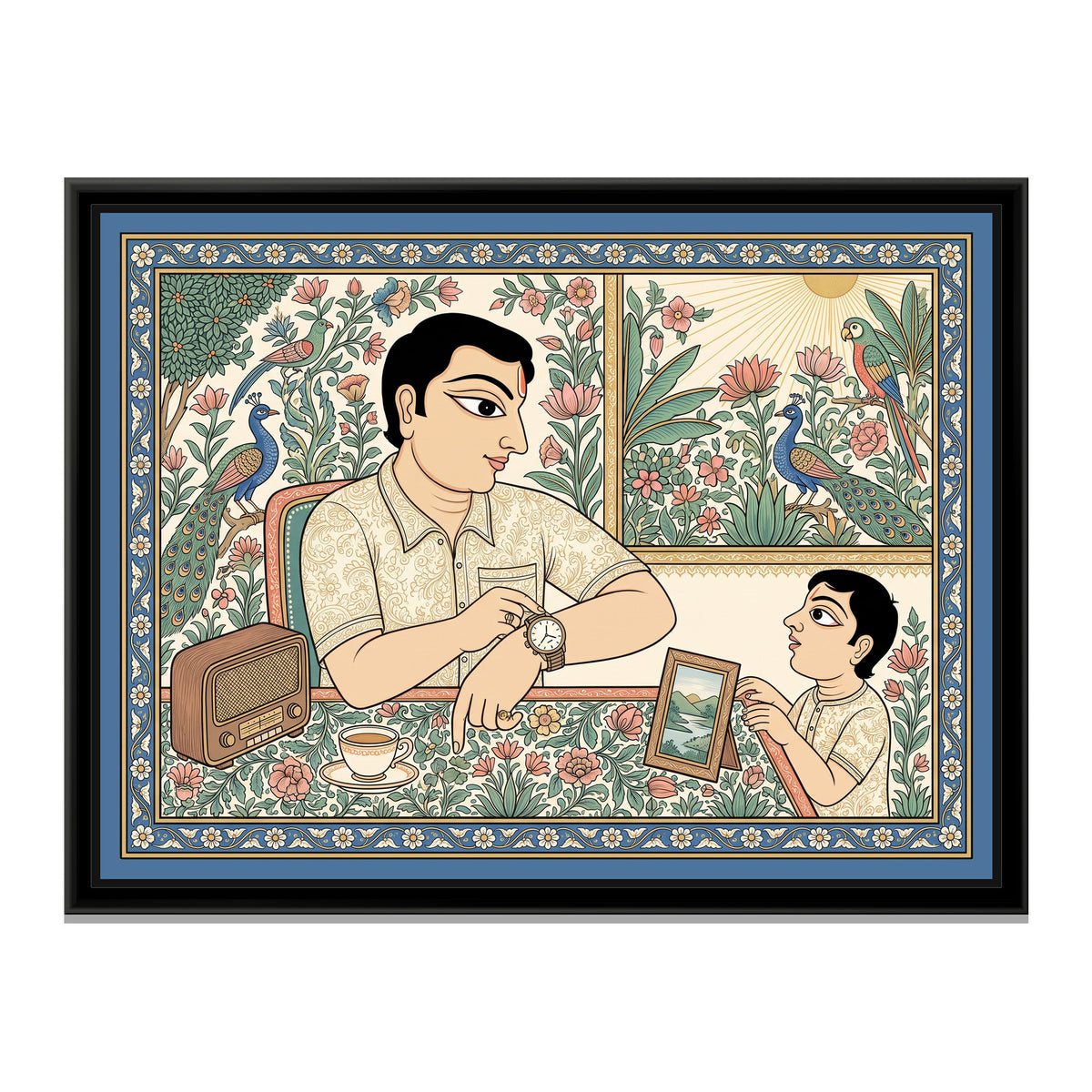 Phad Painting – Father's Chronograph - framed canvas print, front view