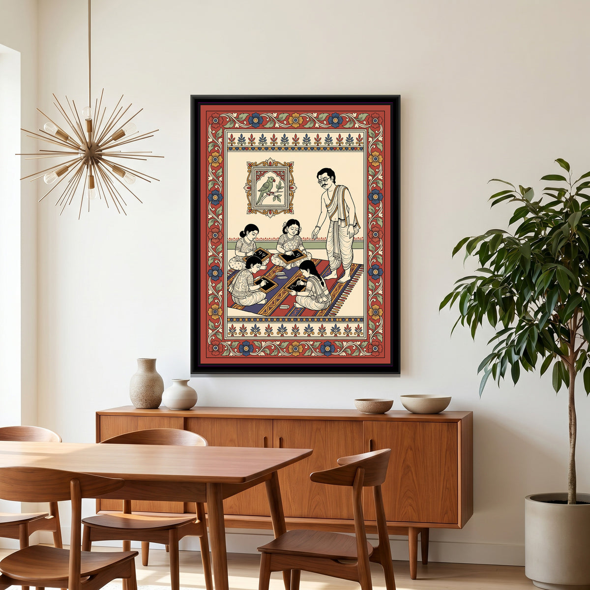 Kalamkari Painting – Slate and Chalk - canvas print shown in a styled room