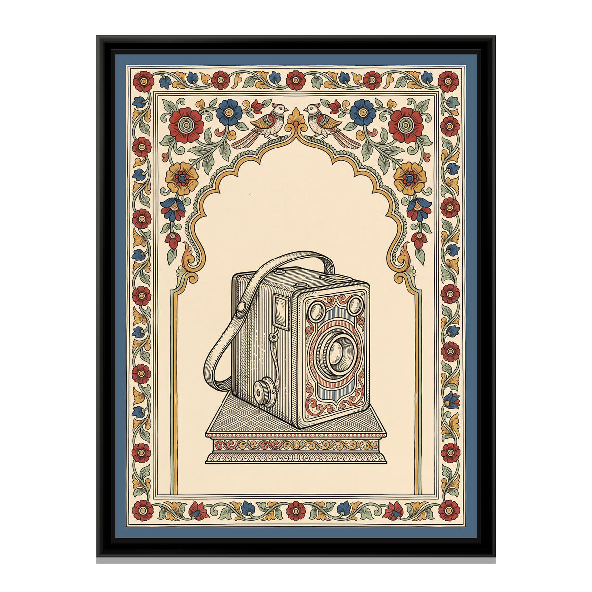 Kalamkari Painting – The Box Camera Portrait - framed canvas print, front view