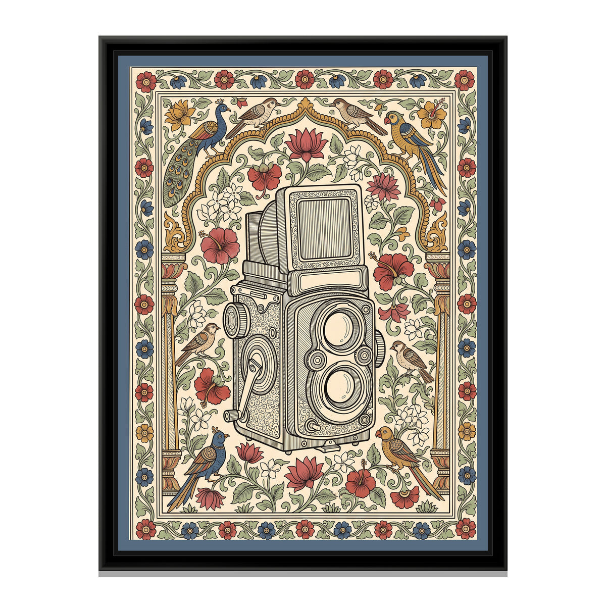 Kalamkari Painting – The Twin-Lens Camera Portrait - framed canvas print, front view
