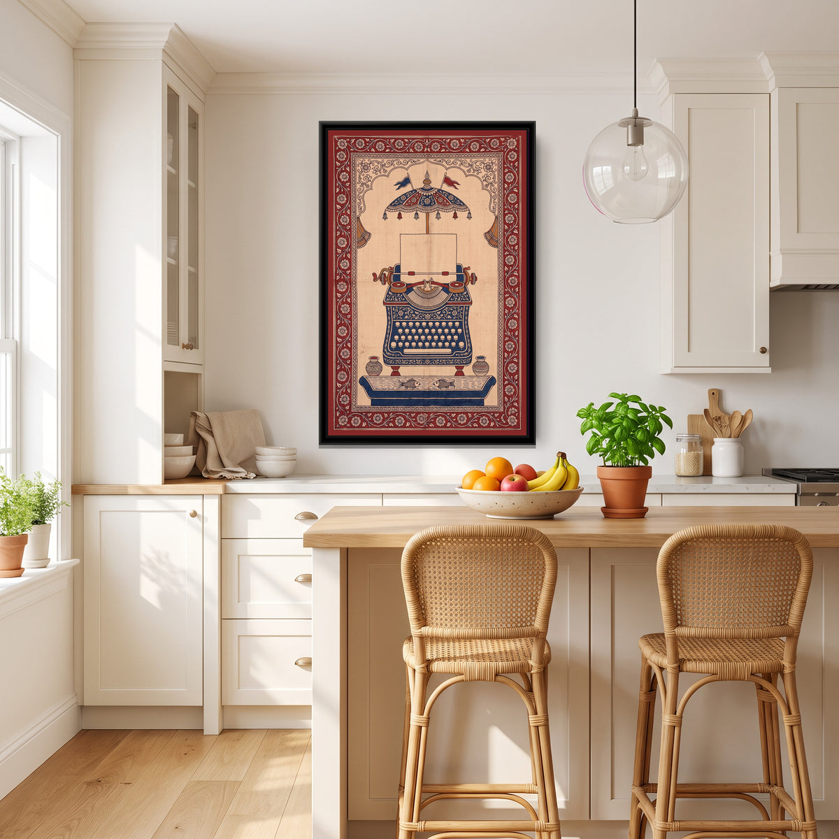 Kalamkari Painting – Typewriter - canvas print shown in a second room setting