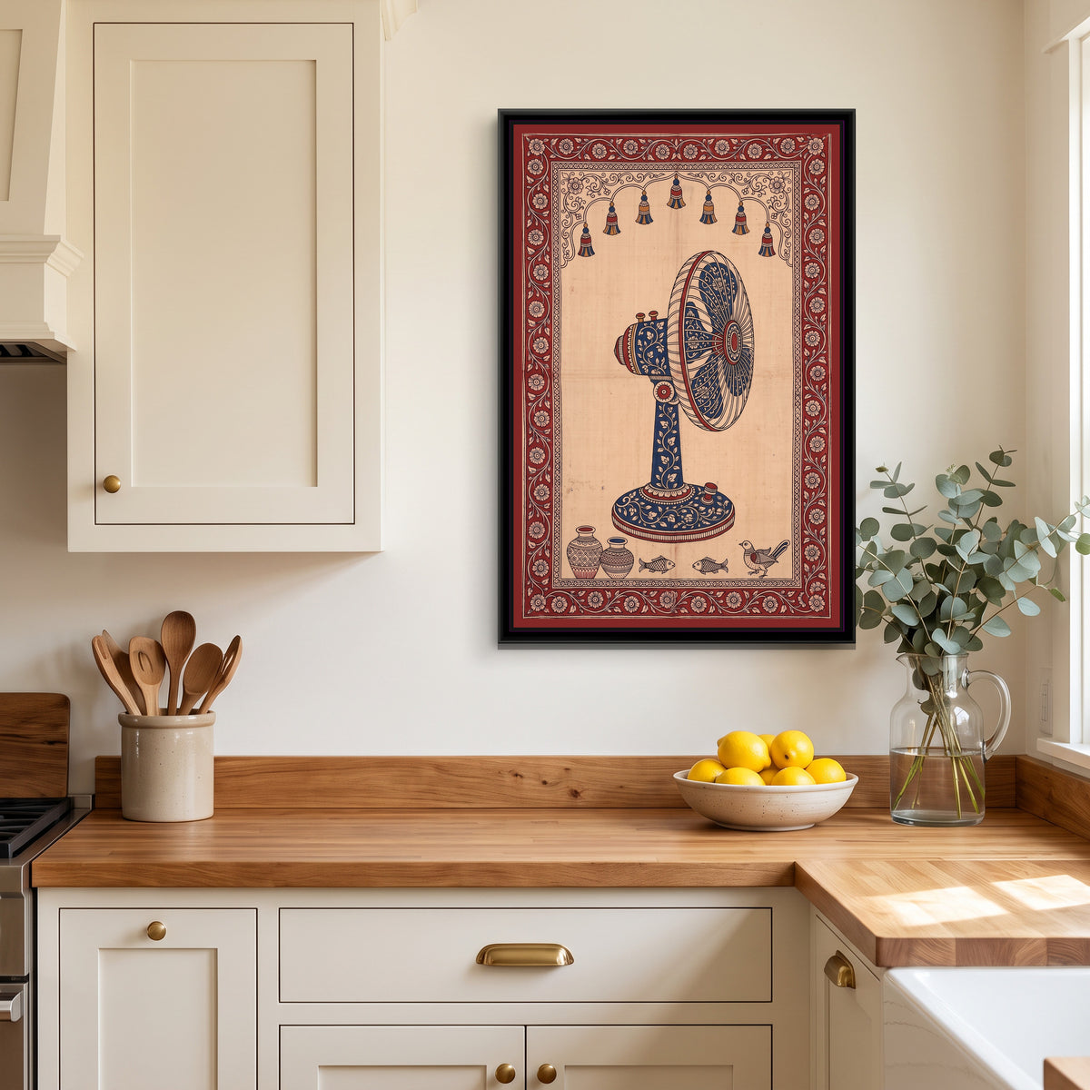 Kalamkari Painting – Table Fan - canvas print shown in a second room setting