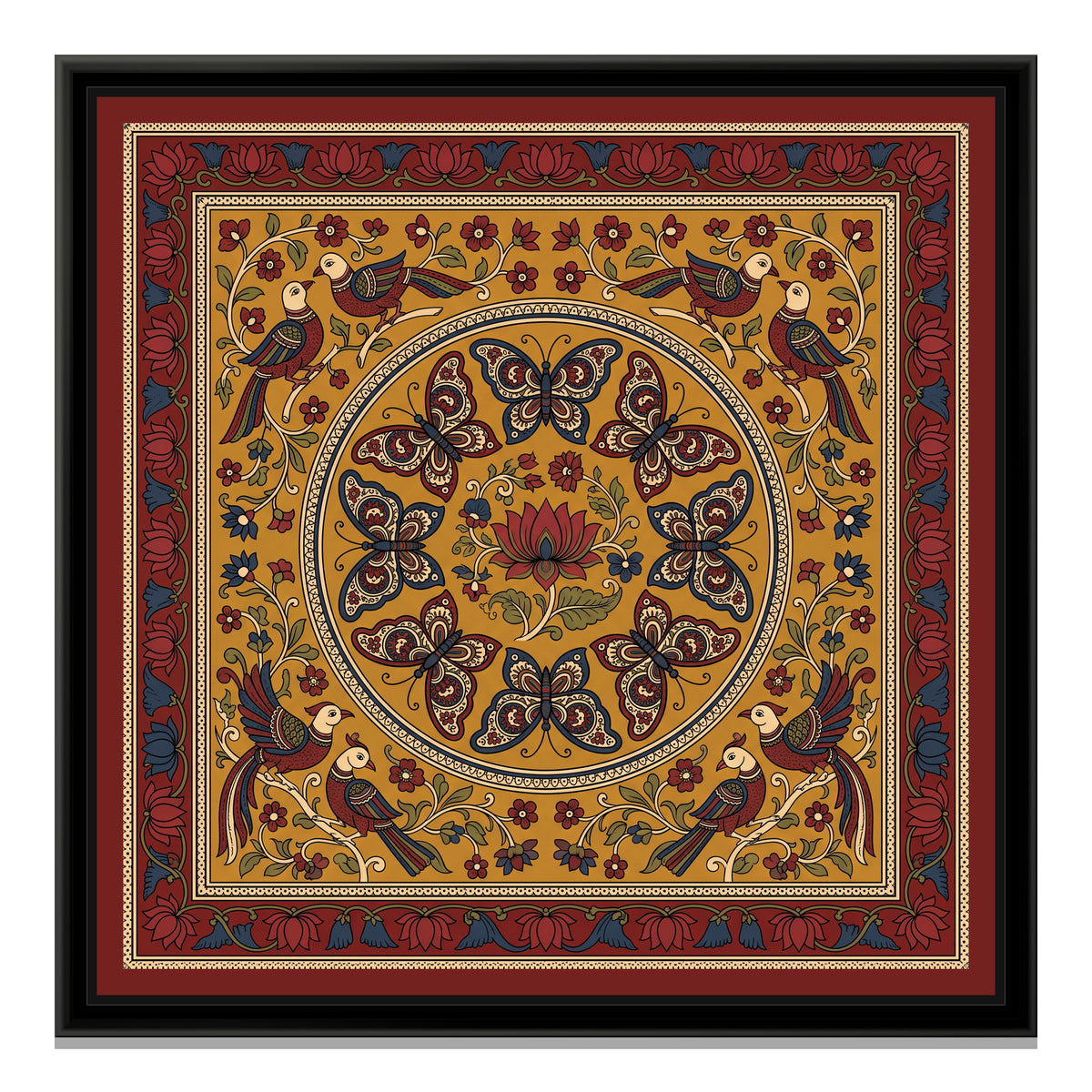 Kalamkari Painting – Butterfly Mandala - framed canvas print, front view