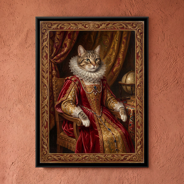 Cat in a Velvet Gown – Tabby in Crimson